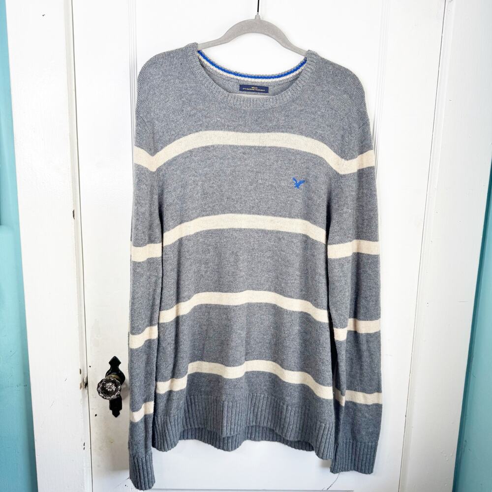American Eagle AE Wool Blend Crewneck Striped Knit Sweater Men’s Athletic Fit XL